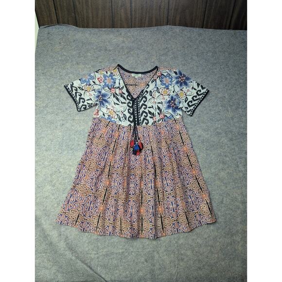 Orientique Naturally Australian Dress Sz Small Geometric Pattern Tassel Mini - Picture 1 of 7